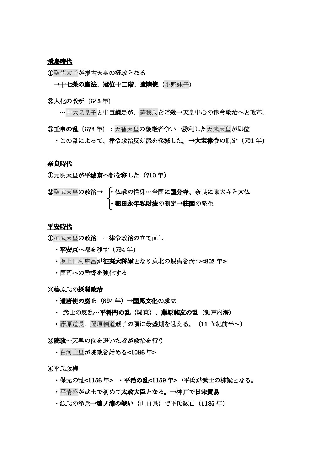 新 歴史ざっくりまとめ(飛鳥時代~大政奉還)