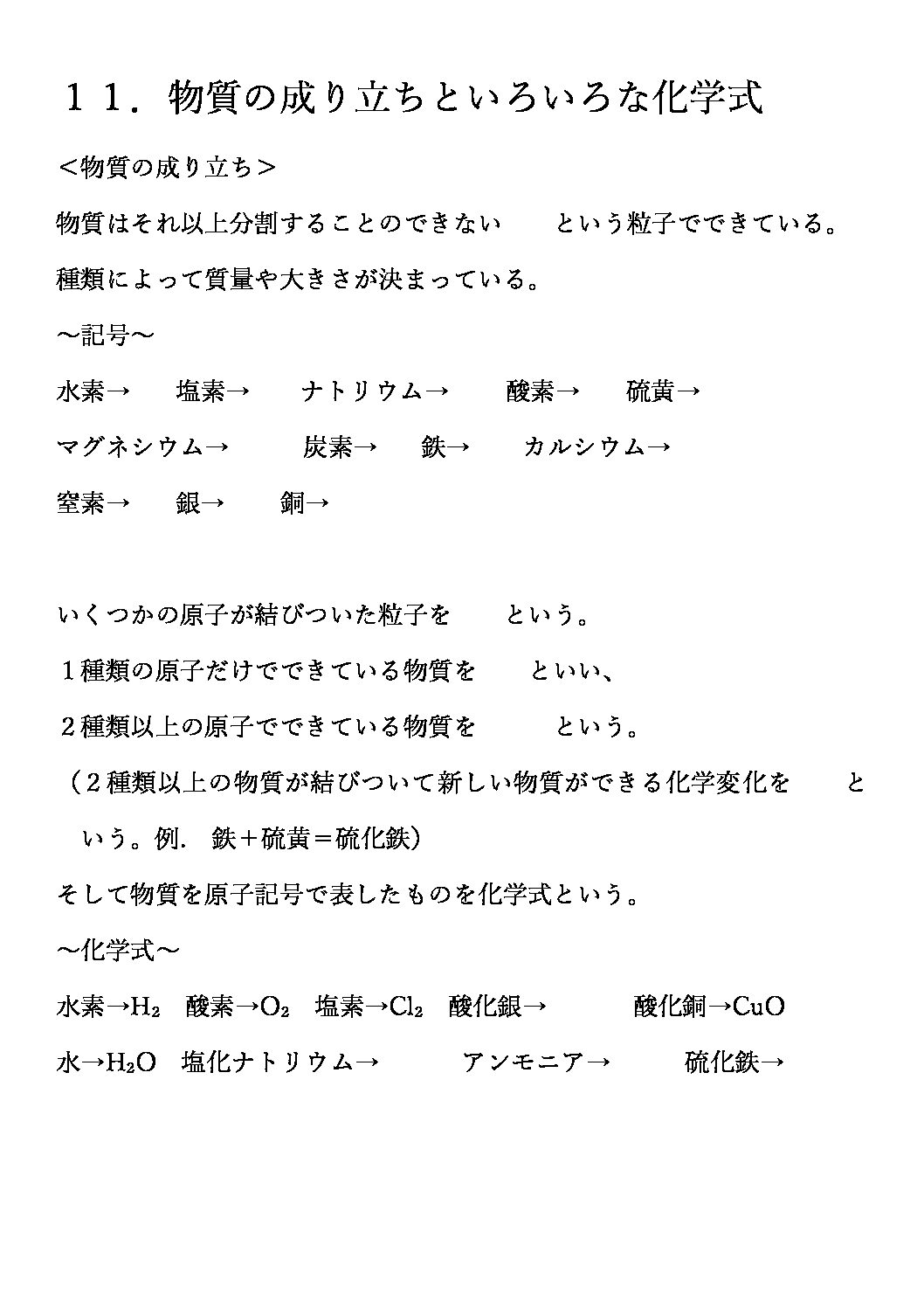 １１.物質の成り立ちといろいろな化学変化