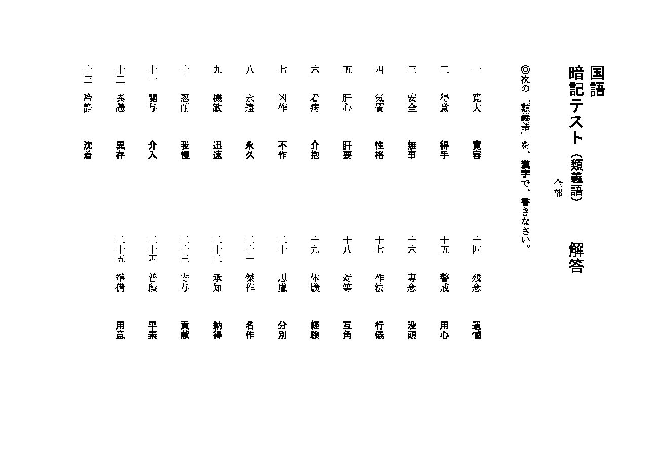 国語小テスト用紙　類義語（全部）解答